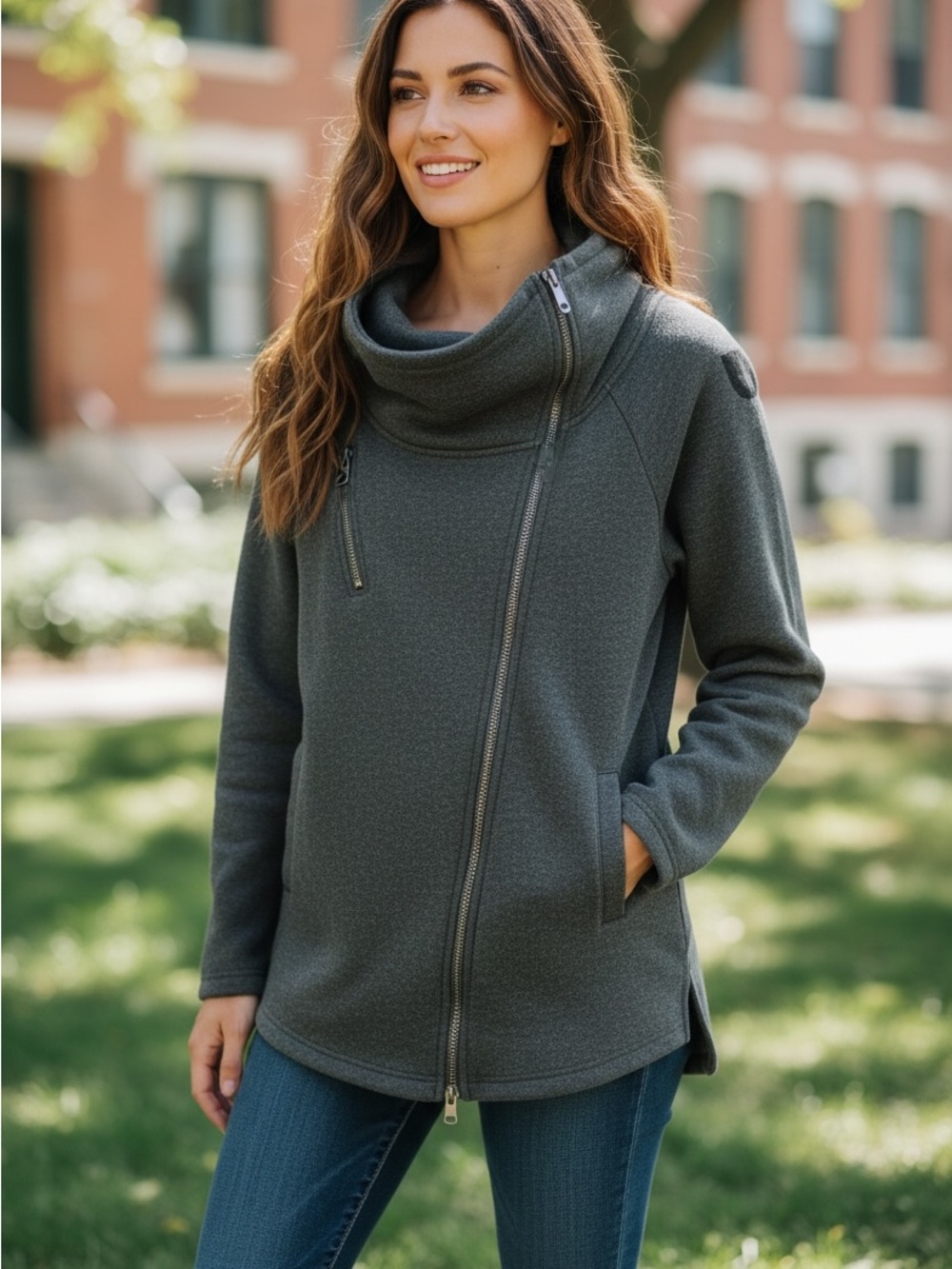 Bench Dark Gray Asymmetric Zip Cowl Sweater